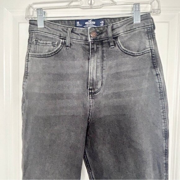 Hollister Grey 90's High Rise Relaxed Fit Denim Jeans size 25 ripped edge hem - Picture 3 of 7